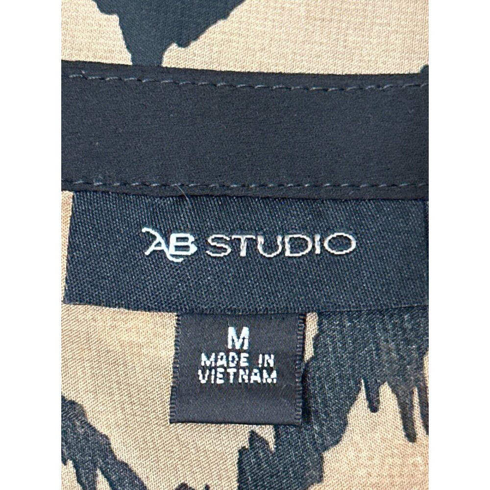 AB Studio Sheer Chevron Blouse Black Beige Long Sleeve Lightweight Bohemian Chic - Picture 7 of 13